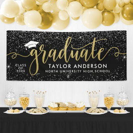 Graduate Modern Gold Script Black Graduation Party Banner