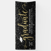 Graduate Modern Gold Script Black Graduation Party Banner (Vertikal)