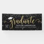 Graduate Modern Gold Script Black Graduation Party Banner (Horizontal)