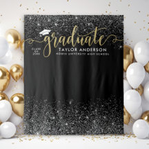 Graduate Modern Gold Script Black Graduation Party