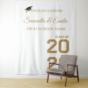 Graduate Modern Gold Script - Twin Graduate Party Wandteppich