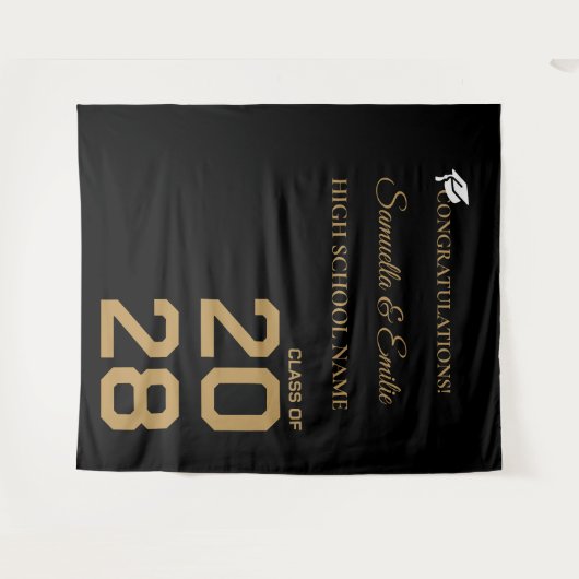 Graduate Modern Gold Script Twin Graduation Party Wandteppich (Vorderseite (Horizontal))