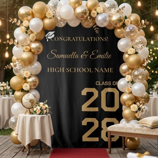 Graduate Modern Gold Script Twin Graduation Party Wandteppich