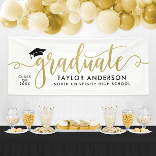 Graduate Modern Gold Script White Abschluss Banner