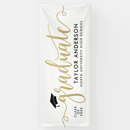 Graduate Modern Gold Script White Abschluss Banner (Vertikal)