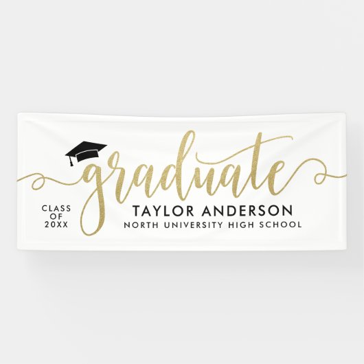 Graduate Modern Gold Script White Abschluss Banner (Horizontal)