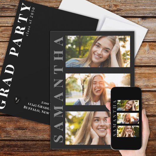 Graduate Modern Minimalistisch Simple Three Foto Einladung