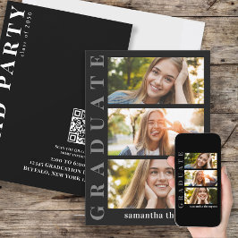 Graduate Modern Minimalistisch Three Foto QR Code Einladung