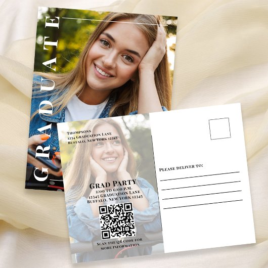 Graduate Modern Minimalistisch Two Foto | QR-Code Postkarte