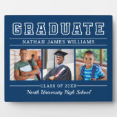 Graduate Modern Navy Blue 3 Foto Abschluss Fotoplatte (Vorderseite)