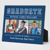 Graduate Modern Navy Blue 3 Foto Abschluss Fotoplatte (Seite)