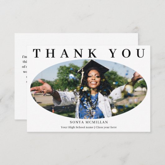 Graduate Modern Oval Photo Graduation Dankeskarte (Vorne/Hinten)