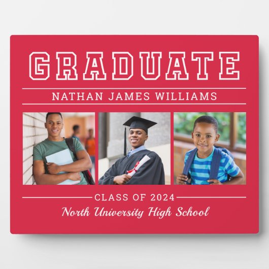 Graduate Modern Red 3 Foto Abschluss Fotoplatte (Vorderseite)