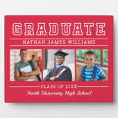 Graduate Modern Red 3 Foto Abschluss Fotoplatte (Vorderseite)