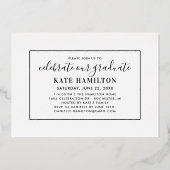 Graduate Modern Rose Gold Script Abschluss Foto Folieneinladung (Rückseite)