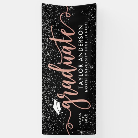 Graduate Modern Rose Gold Script Graduation Party Banner (Vertikal)