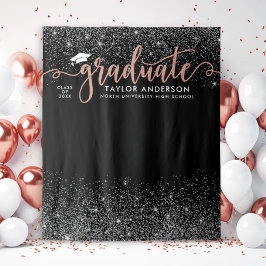 Graduate Modern Rose Gold Script Graduation Party Wandteppich