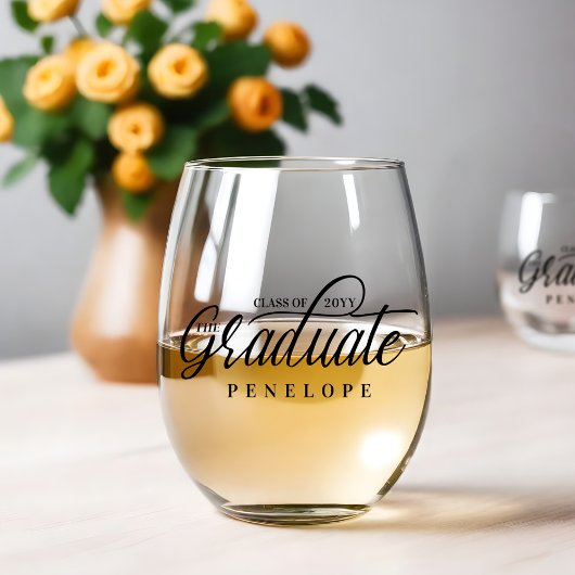 Graduate Modern Script Class of 2024 Grad Name Weinglas Ohne Stiel