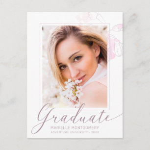 Graduate Modern Script Watercolor Floral Foto Postkarte