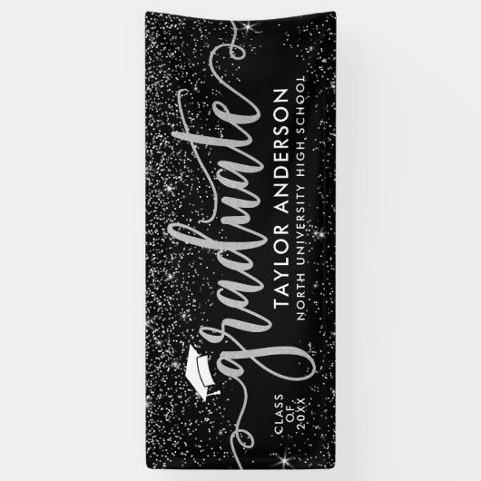 Graduate Modern Silver Script Graduation Party Banner (Vertikal)