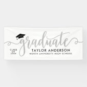 Graduate Modern Silver Script Graduation Party Banner (Horizontal)