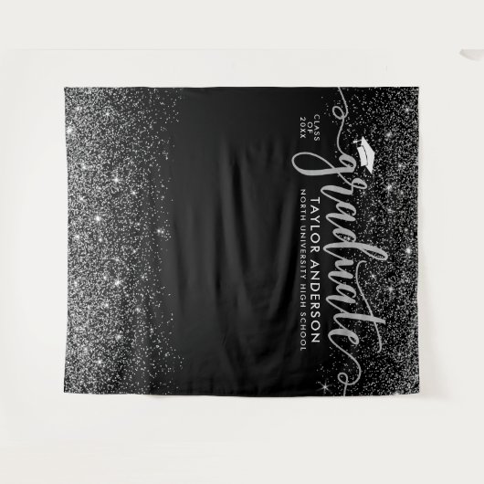 Graduate Modern Silver Script Graduation Party Wandteppich (Vorderseite (Horizontal))