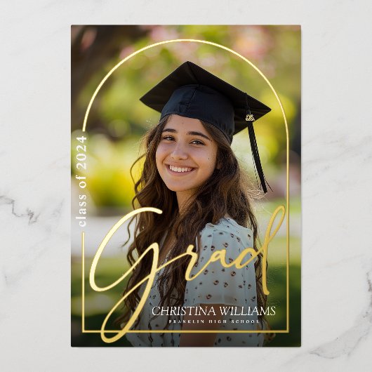 Graduate Modern Simple Elegante Foto Abschluss Folieneinladung (Vorderseite)