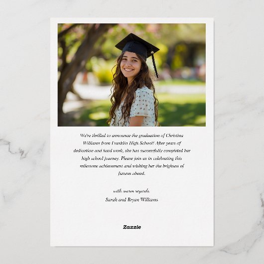 Graduate Modern Simple Elegante Foto Abschluss Folieneinladung (Rückseite)