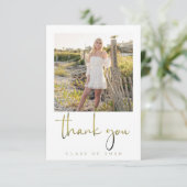 Graduate Modern Simple Foto Calligraphy Gold Dankeskarte (Stehend Vorderseite)