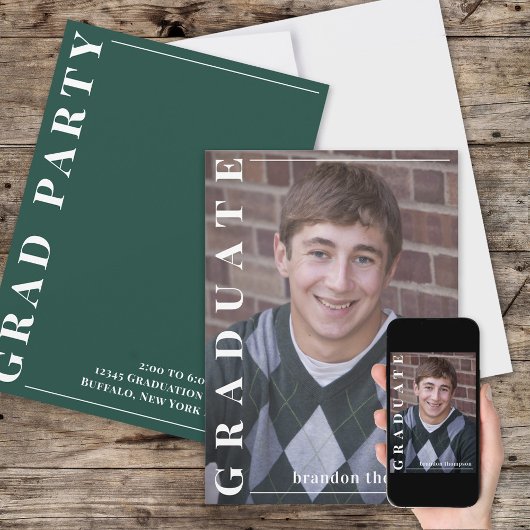 Graduate Modern Simple Foto Minimalistisch Green Einladung