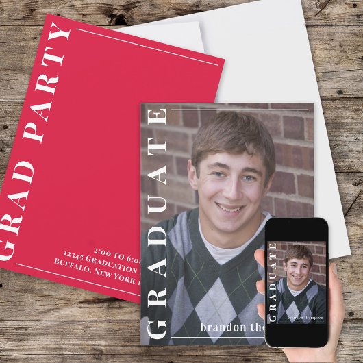 Graduate Modern Simple Foto Minimalistisch Red Einladung