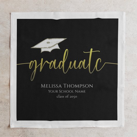Graduate Modern Simple Gold Graduation Cap Serviette