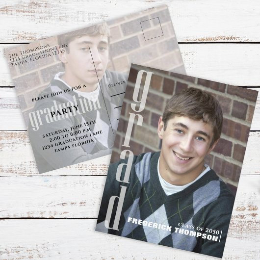 Graduate Modern Simple Twp Foto Grad Elegant Postkarte