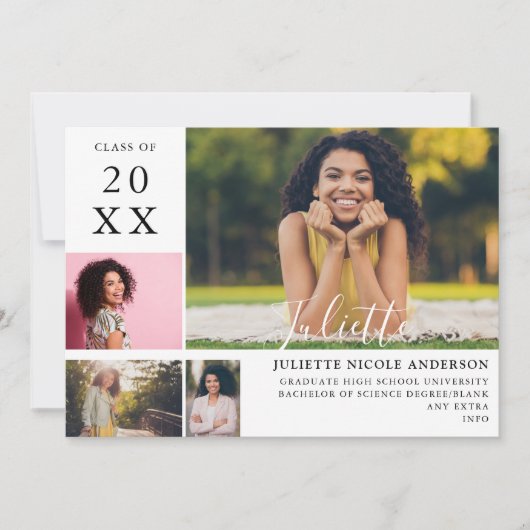 Graduate Modern Stilvolle Ankündigung von 4 Fotos (Vorderseite)