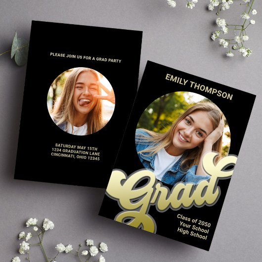 Graduate Modern Stylish Foto Gold Calligraphy Einladung