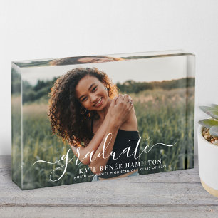 Graduate Modern White Script Abschluss Fotoblock