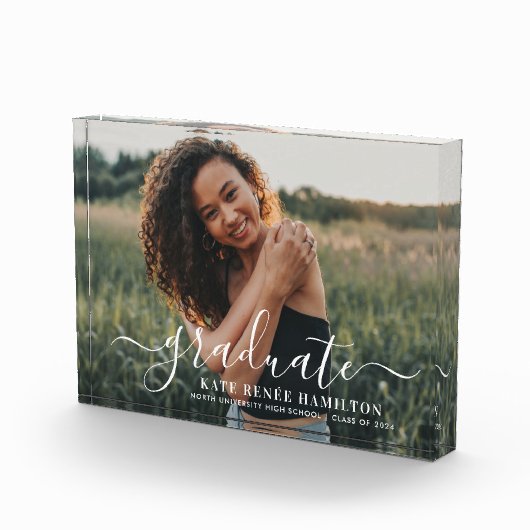 Graduate Modern White Script Abschluss Fotoblock (Rechts)