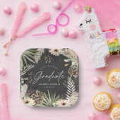 Graduate moderne Pampas Gras schwarz elegant Pappteller (Party)