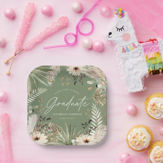 Graduate moderne Pampas Rasen grün elegant Pappteller (Party)