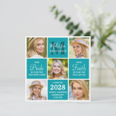 Graduate Monogram 5 Foto Collage Aquamariner Absch Einladung (Stehend Vorderseite)