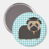Graduate Mops über Blue and White Gingham Design Magnet (Vorderseite/Rückseite)