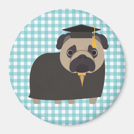 Graduate Mops über Blue and White Gingham Design Magnet (Vorne)