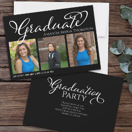 Graduate Multi Foto Black Elegante Calligraphie Einladung