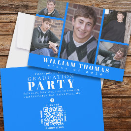 Graduate Multi Foto Collage Azure Blue QR Code Einladung