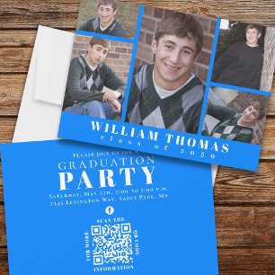 Graduate Multi Foto Collage Azure Blue QR Code Einladung