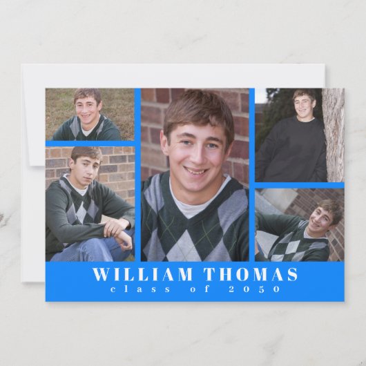 Graduate Multi Foto Collage Azure Blue QR Code Einladung (Vorderseite)