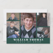 Graduate Multi Foto Collage Dunkelgrüner QR Code Einladung (Vorderseite)