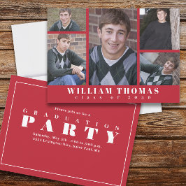 Graduate Multi Foto Collage Einfache Kardinal Rot Einladung