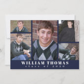 Graduate Multi Foto Collage Navy Blue QR Code Einladung (Vorderseite)