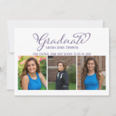 Graduate Multi Foto Einfache Elegante Kalligrafie Einladung (Vorderseite)